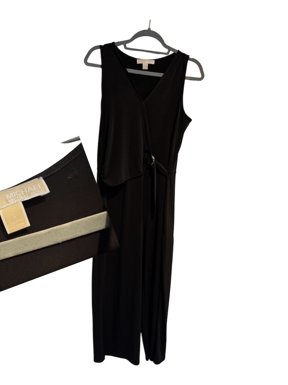 Michael Kors Black Sleeveless V‑Neck Wrap Jumpsuit with Belt